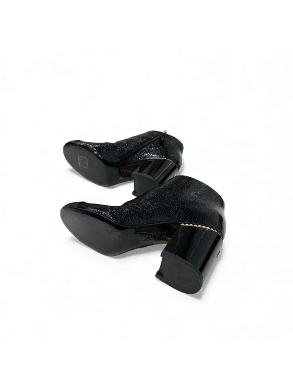 Chanel Short Boots Shoes Leather Fabric Black Gold CC Logo Pearl - Picture 6 of 10